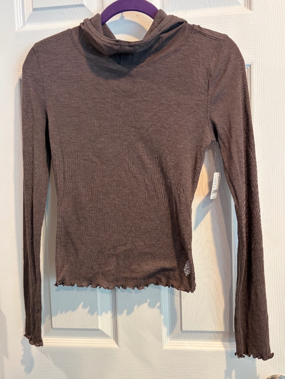 NEW Free People FP Movement Women's Brown Long-Sleeve Hooded Rib Top Medium